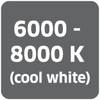 6000 - 8000 K (chłodnobiała) na czarnym tle na szarym tle.