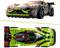 Zestaw zabawkowych samochodów o sportowym designie: zielony i czarny pojazd z wyrazistymi akcentami i aerodynamicznymi detalami.