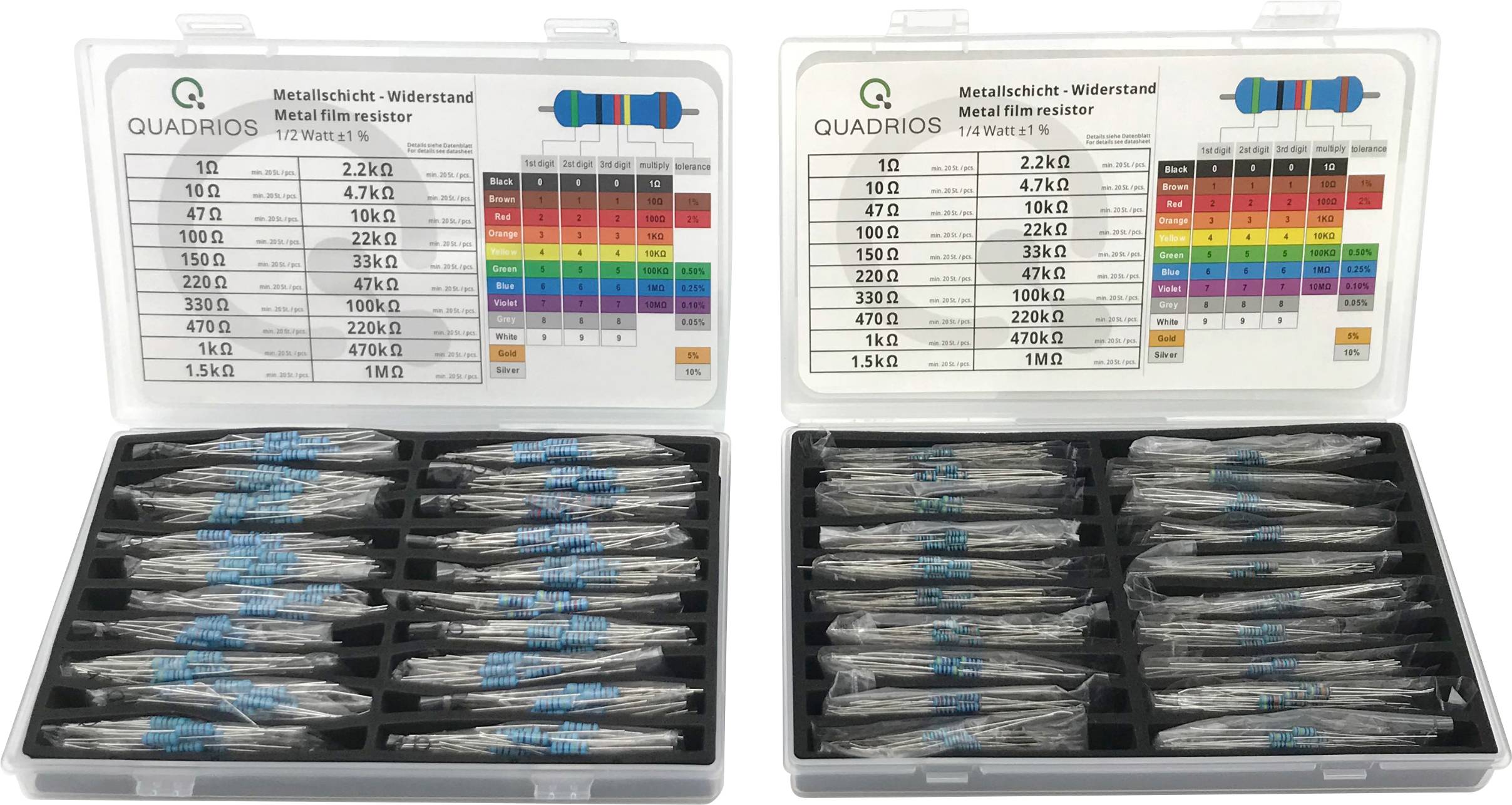 Quadrios 2109P138 2109P138 Набір металоплівкових резисторів осьових з коефіцієнтом гармонійних спотворень, 800 шт.