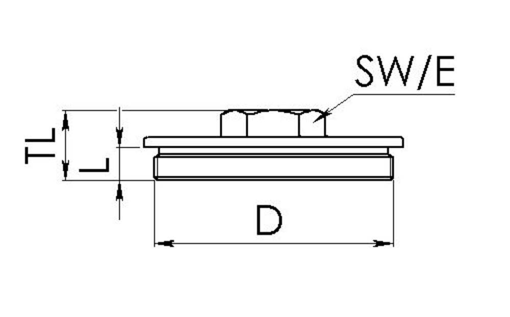 Diagram części okrągłej z oznaczeniami 'SW/E', 'TL' i 'D', przedstawiający wymiary i specyfikacje techniczne.