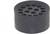 Czarny, okrągły gumowy stopek z 18 okrągłymi otworami, używany jako amortyzator lub antypoślizgowa podkładka pod meble.