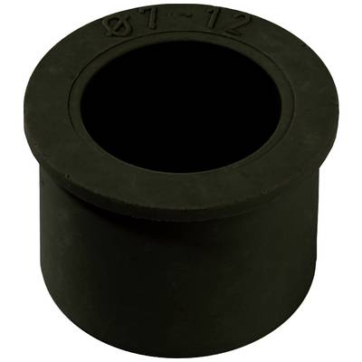 Czarny cylindryczny element gumowy z otworem pośrodku, prawdopodobnie uszczelka lub korek.