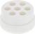 Biały, okrągły adapter z tworzywa sztucznego z sześcioma otworami o kształcie koła na górnej powierzchni, używany do specyficznych połączeń.