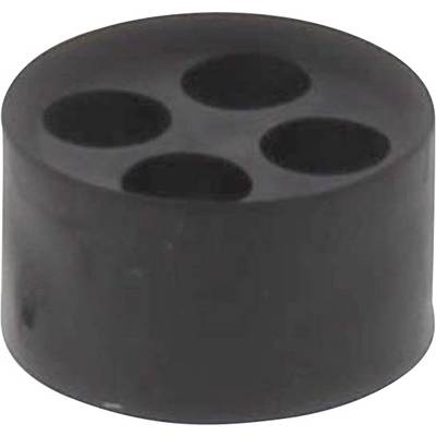 Czarny okrągły cylinder z czterema równomiernie rozmieszczonymi otworami pionowymi.