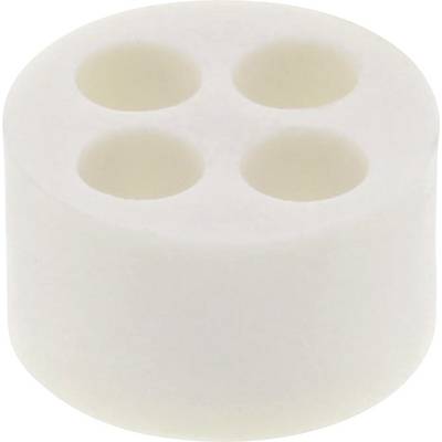 Cylinder z białego materiału z czterema równomiernie rozmieszczonymi okrągłymi otworami na wierzchołku.