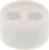 Biały, cylindryczny guzik plastikowy z dwoma otworami w kształcie koła, nadający się np. do przypięcia na ubraniach.
