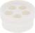 Okrągły, biały przedmiot z czterema równomiernie rozmieszczonymi otworami na wierzchu, prawdopodobnie element zabawki lub sprzętu kuchennego.
