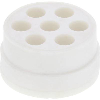 Biała, okrągła plastikowa tarcza z siedmioma równomiernie rozmieszczonymi otworami.