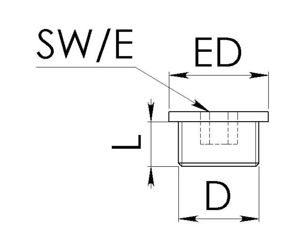 Diagram 'SW/E' przedstawia wymiary ED, D w kierunku strzałki, ilustrując specyfikacje techniczne obiektu okrągłego.