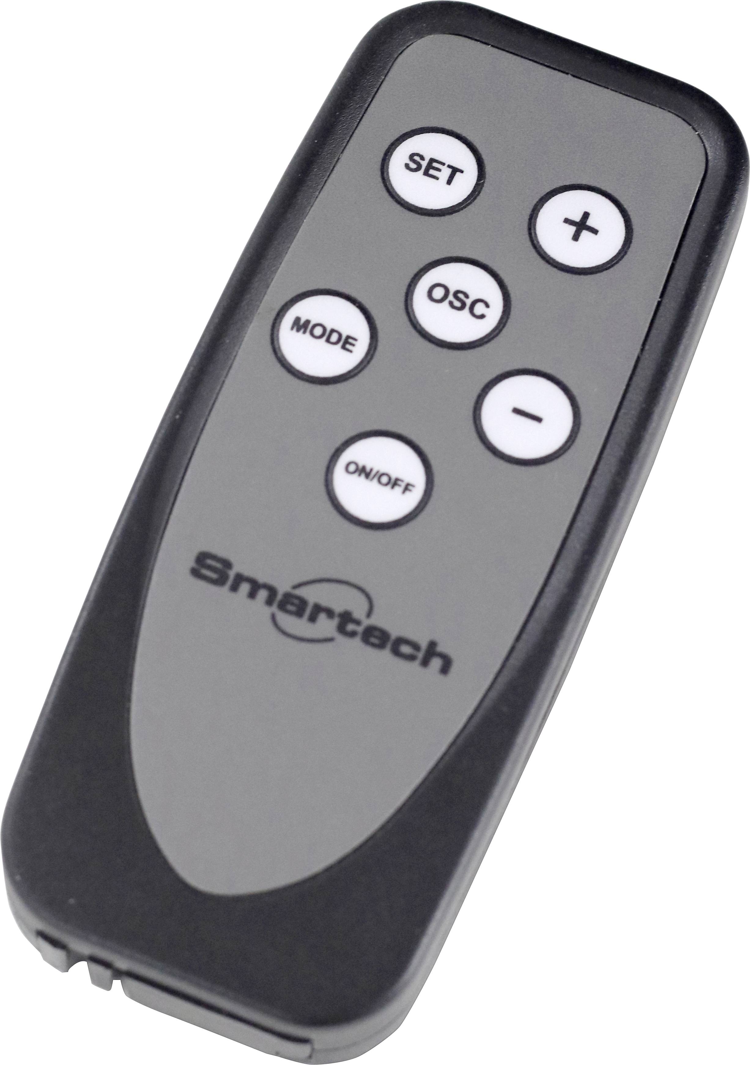 Pilot zdalnego sterowania z przyciskami: Set, Plus, Mode, Osc, Minus oraz On/Off. Oznaczony logo 'Smartech'.