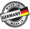 Okrągła pieczęć z napisem 'MADE IN GERMANY' i niemiecką flagą. Oznacza, że produkt został wyprodukowany w Niemczech.