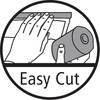 Symbol 'Easy Cut': Dłoń trzyma rolkę, podczas gdy inna prowadzi arkusz w ruchu kierunkowym.