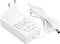 Białe zasilanie Raspberry Pi z trwale podłączonym przewodem i wtyczką europejską, przeznaczone do zasilania prądem przemiennym o napięciu 5 V, 3 A.