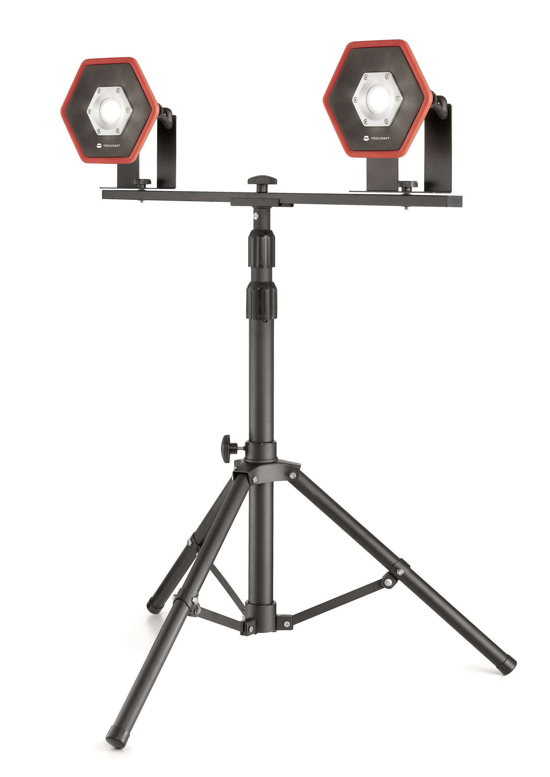 Dwa sześciokątne reflektory na regulowanym statywie, odpowiednie do równomiernego oświetlenia podczas sesji fotograficznych lub nagrań wideo.