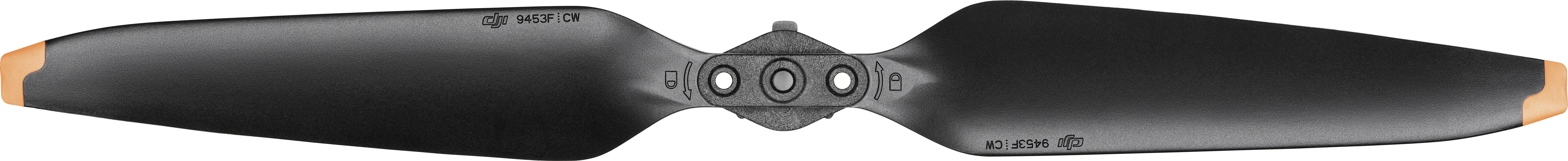 Dwułopatowy śmigłowy wirnik drona z pomarańczowymi końcówkami i centralnym punktem mocowania, odpowiedni dla quadrocoptera.