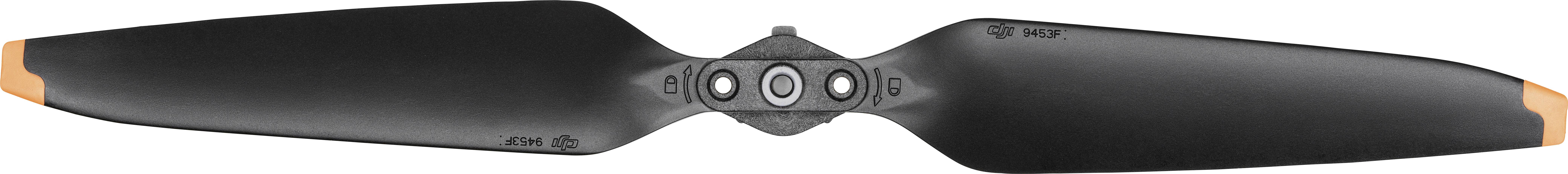 Czarny śmigłowiec z dwoma łopatami wirnika. Oba końce łopat są oznaczone na pomarańczowo.