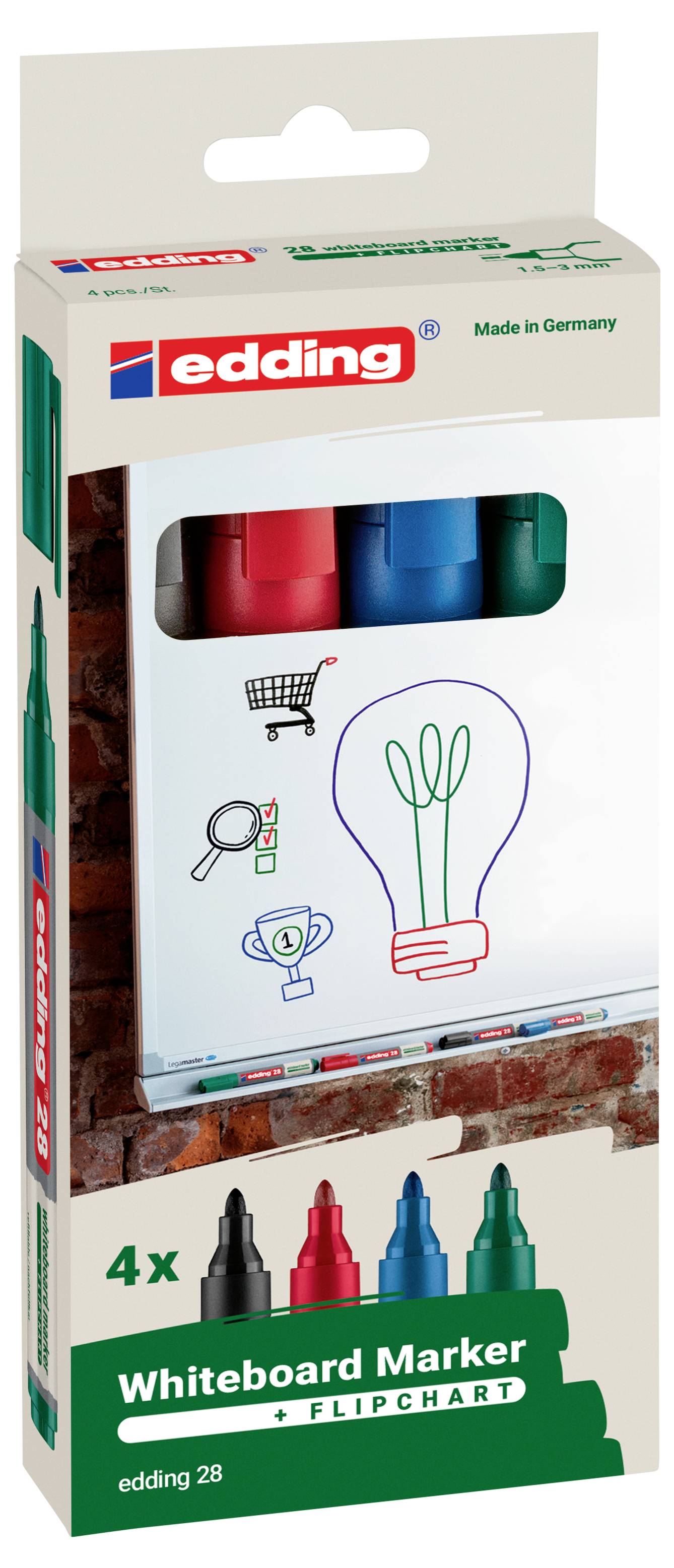 Edding 28 4-28-4 Set de marqueurs pour tableau blanc bleu, vert, rouge, noir 4 pc(s) — Photo 3 sur 3