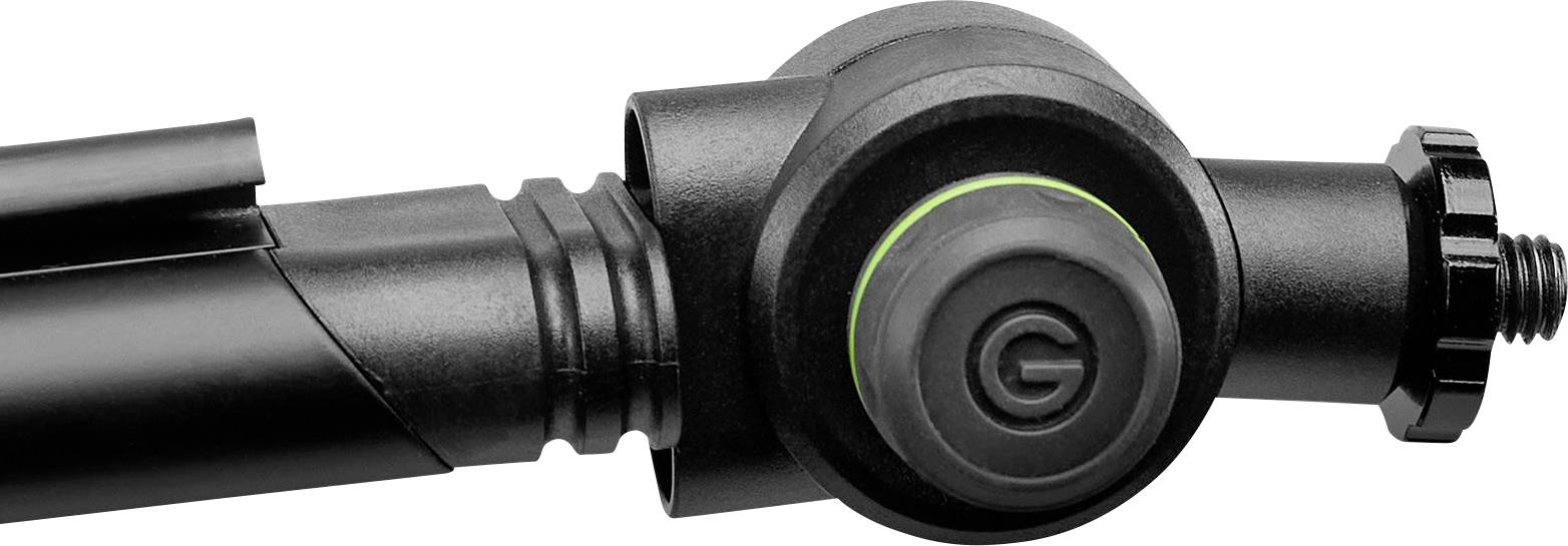 Czarna część przegubu statywu z zielonym oznaczeniem, zamek śrubowy po prawej stronie. Idealna do akcesoriów fotograficznych.