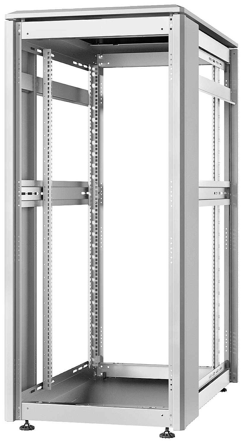 Metalowe szafa serwerowa wolnostojąca z otwartymi bokami, przeznaczona do instalacji serwerów i urządzeń sieciowych w centrum przetwarzania danych.