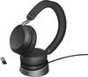 Jabra Evolve2 75 Słuchawki wokółuszne przewód stereo czarny Wyciszanie hałasów Wskaźnik naładowania akumulatora, wyciszenie mikrofonu Telefon