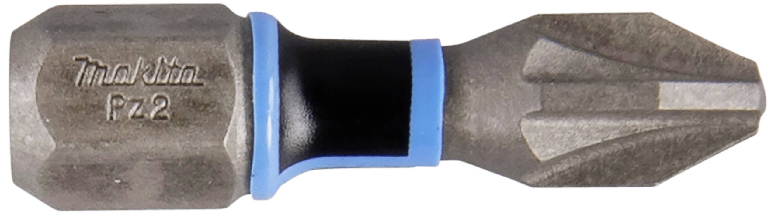 Bit krzyżakowy z bliska, oznaczony symbolem 'PZ2'. Ma metaliczny wygląd i niebieską obręcz na trzpieniu.