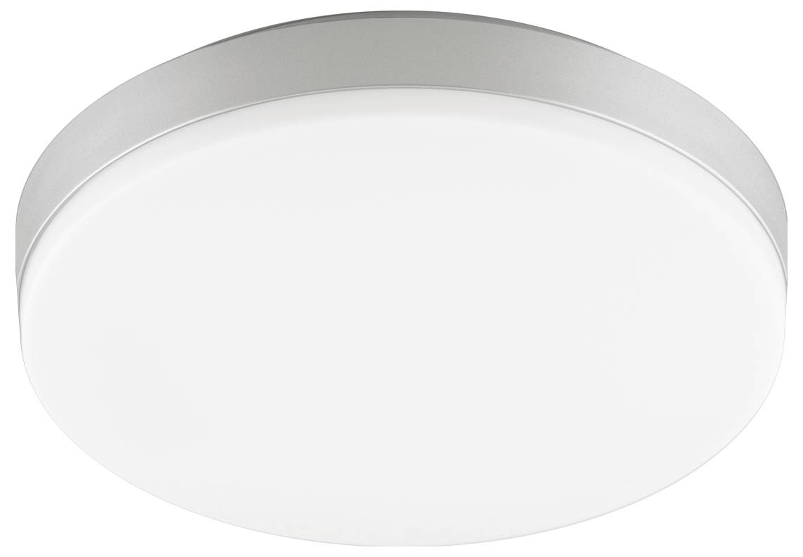 Okrągła biała lampa sufitowa typu flush-mount ze srebrną obwódką