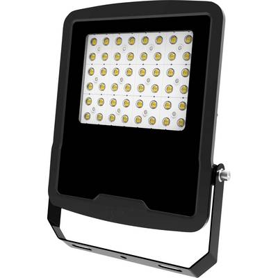 Czarna lampa LED typu flood z prostokątnym panelem świetlnym zawierającym wiele małych żarówek na regulowanym wsporniku montażowym
