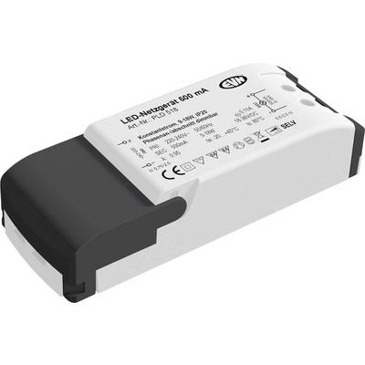Zasilacz LED označony jako „LED-Netzgerät 500 mA" z technicznymi specyfikacjami wydrukowanymi na obudowie.