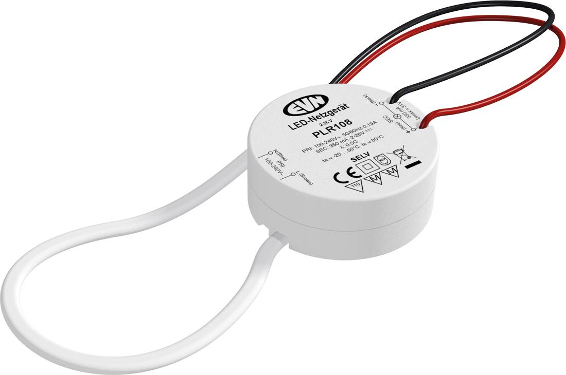 EVN PLR108 Sterownik LED Stałonaprądowy 9 W 350 mA Zabezpieczenie przed przeciążeniem, Możlowość stosowania w meblach, n-1