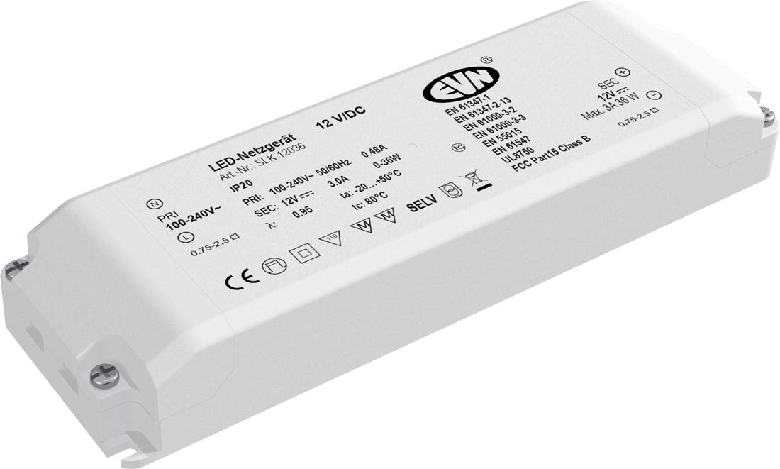 EVN SLK12036 Transformator LED Stałonapięciowy 36 W 12 V Możlowość stosowania w meblach 1 szt.-1