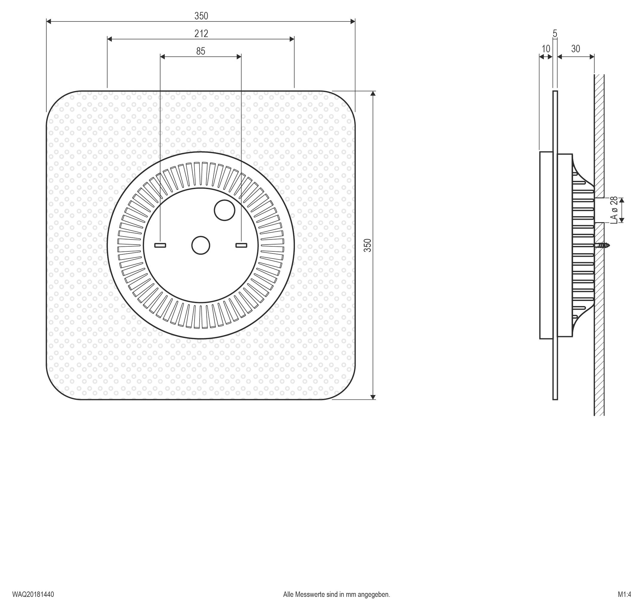 Wbudowany downlight LED z białą obudową i oddzielnym modułem zasilacza pokazanym w wstawionym kole.