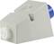 Białoniebieska, kątowa obudowa złącza elektrycznego, zaprojektowana do zastosowań przemysłowych.