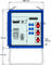 Elektryczna tablica rozdzielcza o wymiarach 668,5 mm x 739 mm x 360 mm. Zawiera wyłączniki mocy, gniazda oraz wskaźnik napięcia.