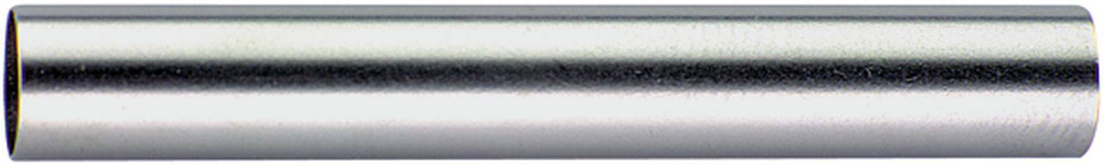 Metalowy cylinder o błyszczącej powierzchni, ułożony w pozycji poziomej, na neutralnym tle.