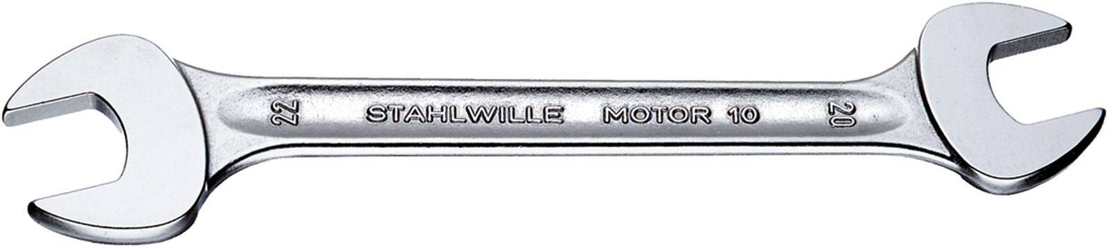 Srebrny klucz nastawny z napisem 'STAHLWILLE MOTOR 10', o rozwarciu 22 mm po obu stronach.