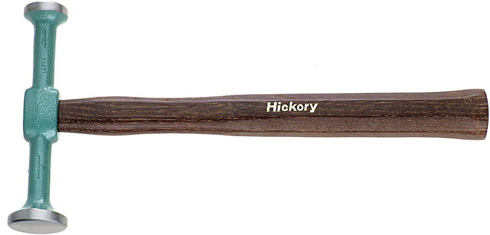 Dwustronny młot z zielonym łbem i drewnianą rękojeścią oznaczoną napisem 'Hickory'.
