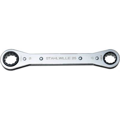 Dwustronny klucz oczkowy wykonany z metalu z oznaczeniem 'STAHLWILLE 25', o rozmiarach 19 i 17 mm na przeciwnych końcach.