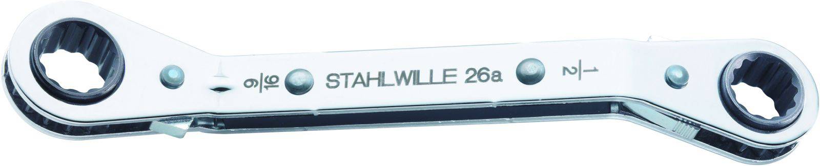 Dwuobustowy klucz metalowy z wydrukowanym napisem 'STAHLWILLE 26a' pośrodku, z dwoma różnymi końcówkami.