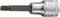 Bit Torx z uchwytem do klucza nasadowego, wykonany z metalowego stopu w kolorze srebrnym, o kwadratowym trzpieniu, z chropowatą, rowkowaną rękojeścią i wytłoczonym oznakowaniem z boku.
