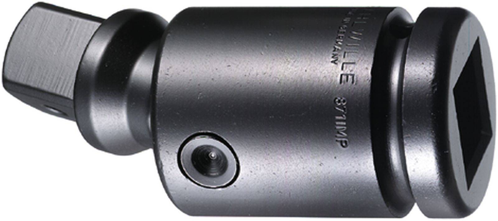 Adapter metalowy z kwadratowym mocowaniem i okrągłą podstawą, prawdopodobnie element narzędziowy.