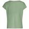Oliwkowozielona koszulka, widok z tyłu, z krótkimi rękawami i okrągłym dekoltem. Prosty, pozbawiony nadruków lub wzorów design.