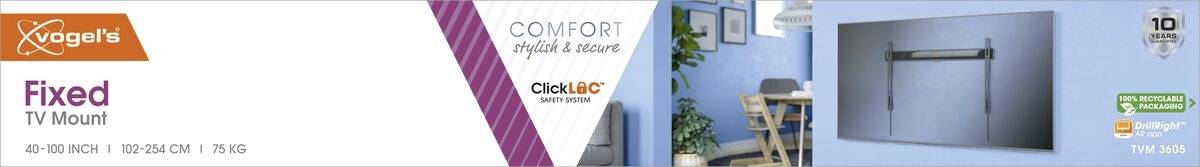 Uchwyt do telewizora Vogel's, do ekranów 40-100 cali, maksymalne obciążenie 75 kg, 10 lat gwarancji. Komfort: prosty i bezpieczny. Sprawdzony przez TÜV.