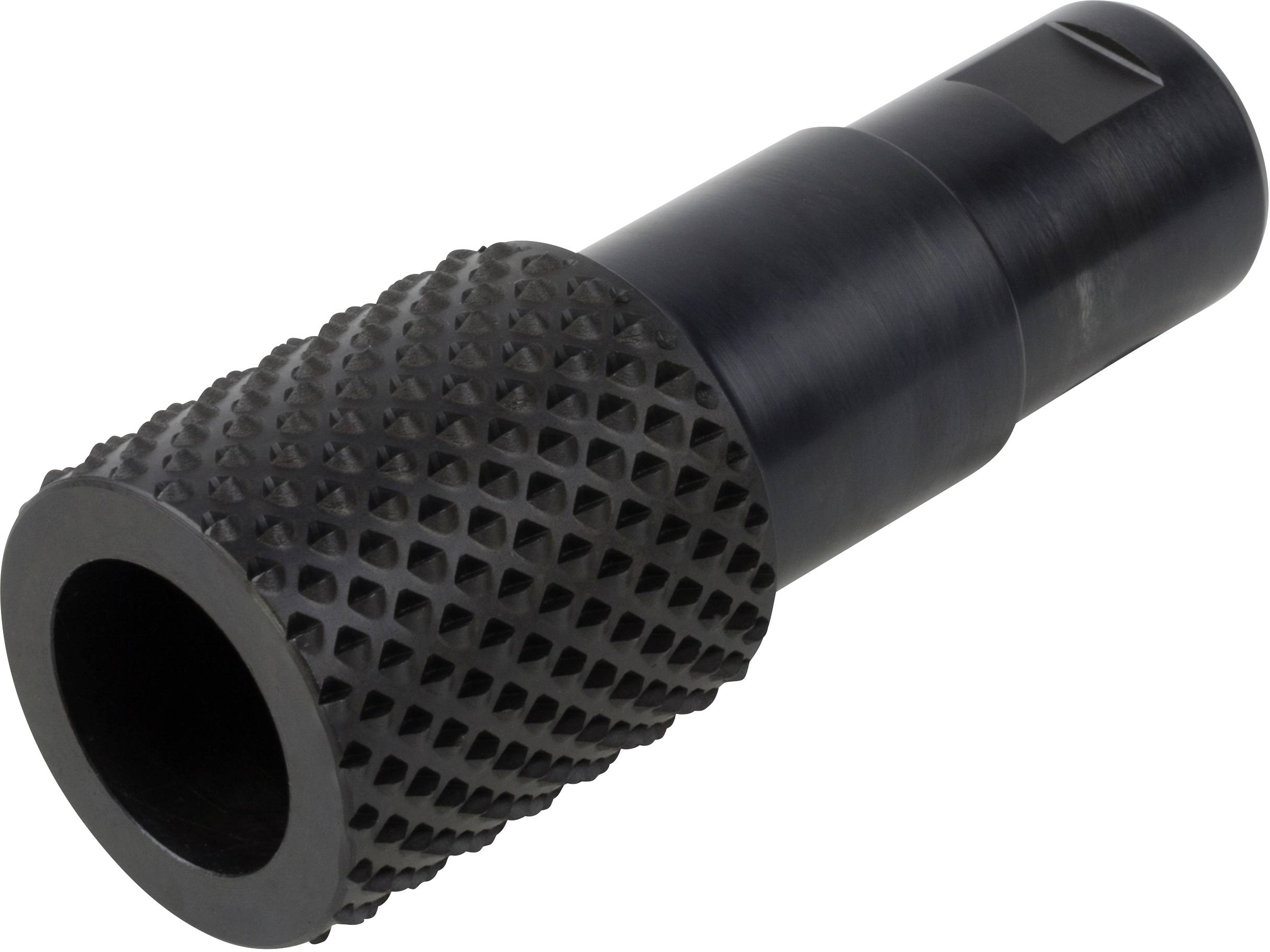 Czarna rolka metalowa z strukturą romboidalną na połowie części; używana do obróbki powierzchni.