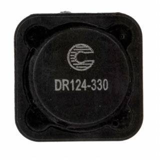 Czarna, kwadratowa komponenta elektroniczna z napisem 'DR124-330' pośrodku.