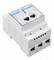 Moduł Ethernet do montażu na szynie DIN, wyposażony w dwa złącza Ethernet oraz wskaźniki LED na górnej powierzchni.