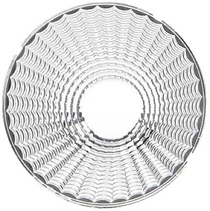 Srebrzysta, okrągła powierzchnia z jednorodnym, koncentrycznym wzorem przypominającym faliste wzornictwo.