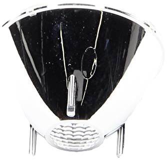 Czarno-srebrny mały lejek kuchenny na białym tle.