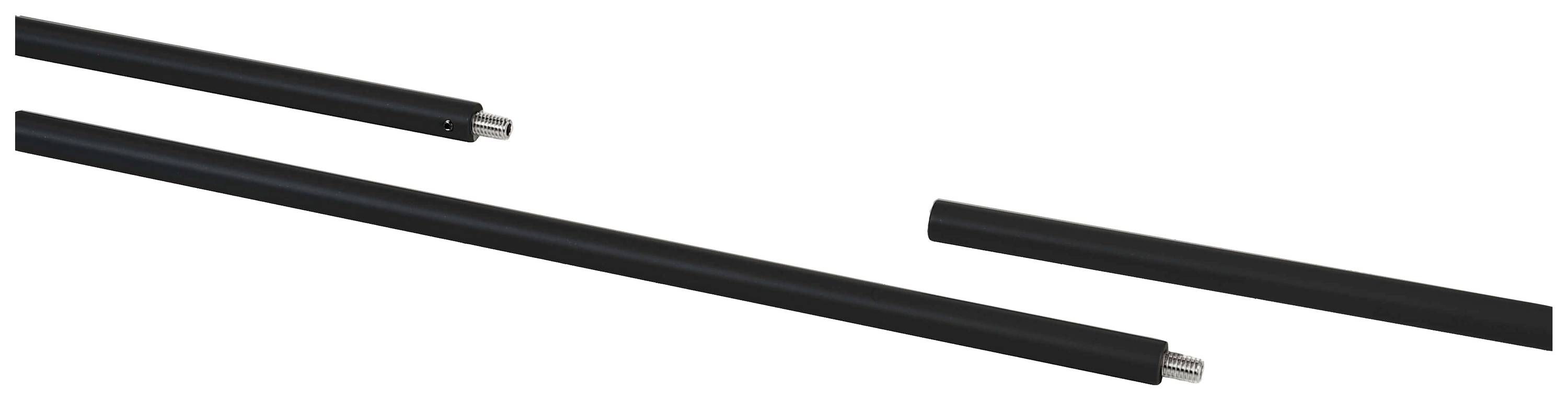 Trzy czarne, kątowe pręty z metalowymi zakończeniami na białym tle.