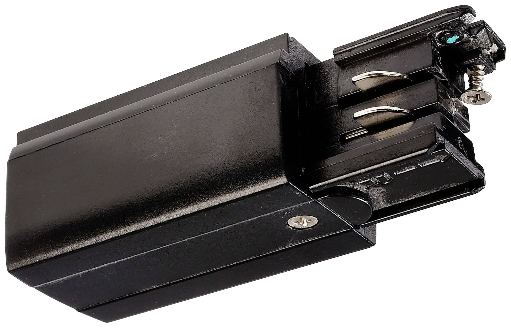 Czarny akumulator z metalowymi stykami i mechanizmem zamykającym, prawdopodobnie do aparatu fotograficznego lub urządzenia elektronicznego.