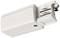 Biały elektryczny adapter z mechanizmem przesuwnym, odpowiedni do systemów szyn świetlnych.